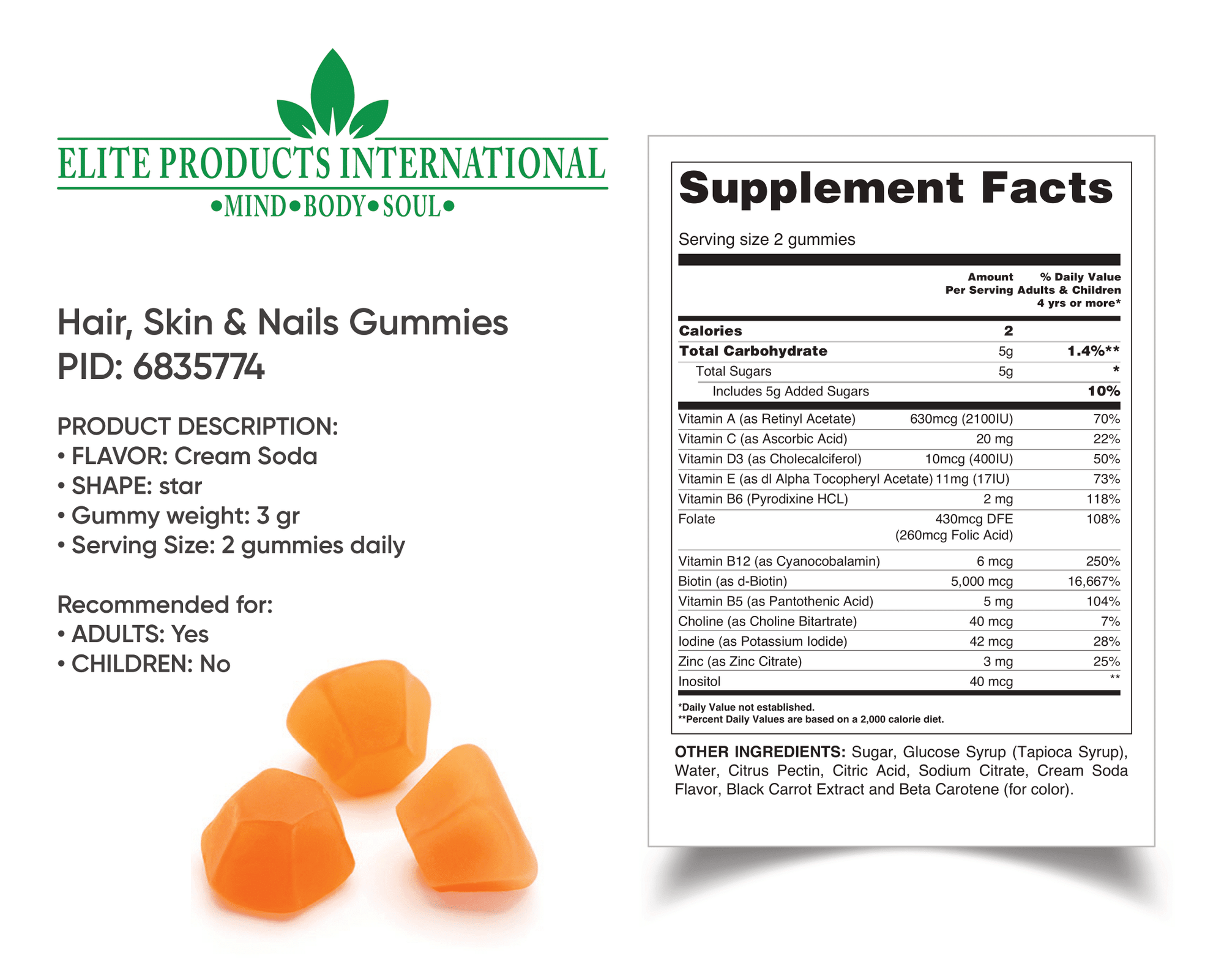 Hair, Skin & Nails Growth Vitamin Gummies is a delicious gummies packed with a potent blend of active ingredients to support healthy hair, skin, and nails.