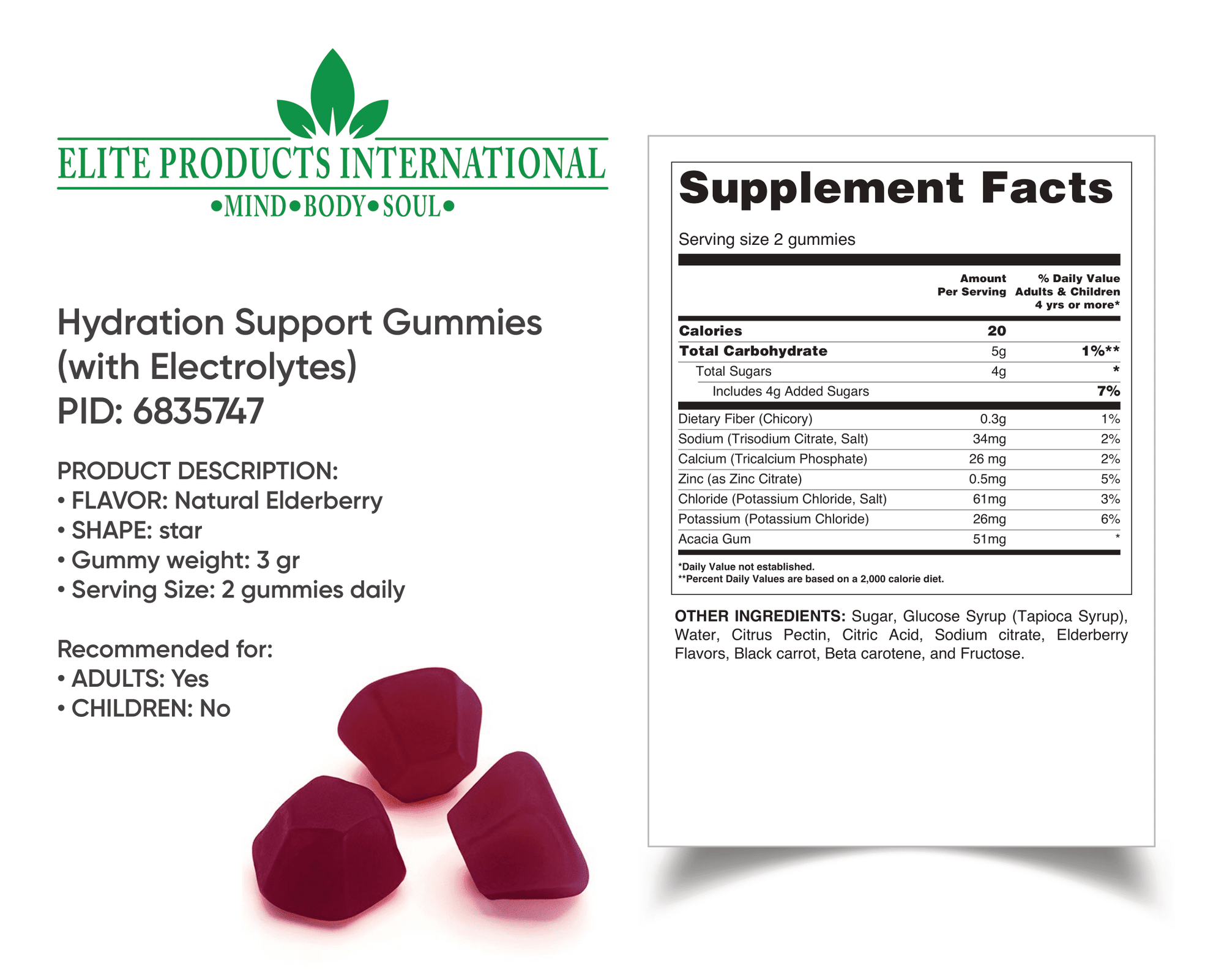 Hydration Support Vitamin Gummies are packed with electrolytes to support body and enhance proper hydration