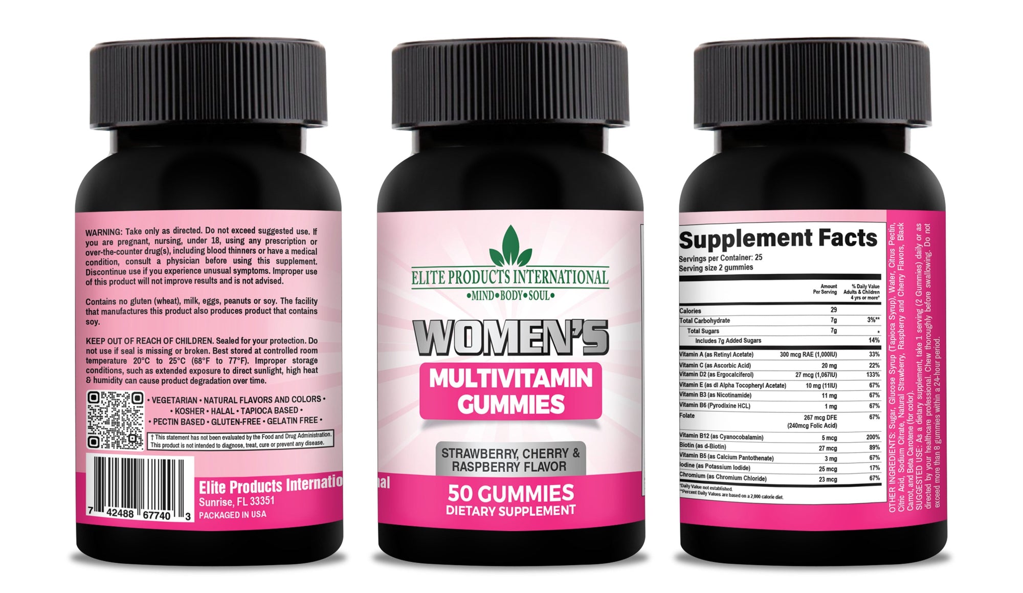 Women's Multivitamin Gummies filled with vitamins A, B3, B6, B12, C, D2, and E